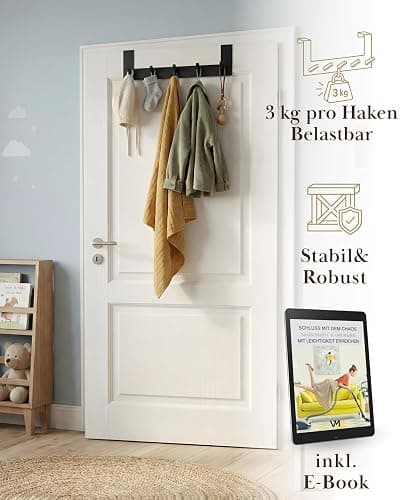 VMbathrooms Türhakenleiste Schwarz matt für Türfalz bis 2,1 cm | Ohne Bohren | Für Jacken, Taschen, Handtücher & Bademäntel | Platzsparende Garderobe für Bad, Flur & Schlafzimmer thumbnail 4