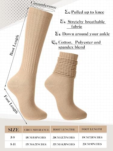 Fourluoo 12 Pairs Women Slouch Socks Bulk Cotton Scrunch Stacked Boot Socks for Women Girls thumbnail 4