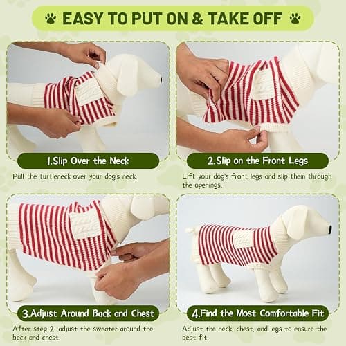 Small Dog Sweater, Knitted Striped Pullover Dog Clothes for Cold Weather, Thick Warm Cozy Stretchy Sweater for Chihuahua, Bulldog, Dachshund, Pug(Red & White Strip, S) thumbnail 6