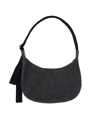 BAGGU Medium Denim Crescent Bag - Washed Black Denim - Image 1