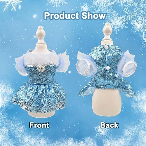 Littledropet Dog Snow Queen Costume Pet Princess Dress with Crown,S | Halloween Small Dog Princess Costume Outfits;Luxury Sequin Pet Birthday Party Dress;Summer Dog Tutu Dress Skirt Clothes thumbnail 7