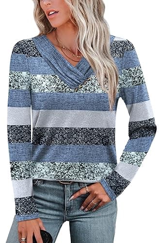 WIHOLL Long Sleeve Shirts for Women Fall Outfits V Neck T Shirts Button Down Tunic Tops Fashion Clothing thumbnail 5