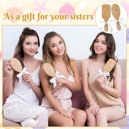 Acellegic 12 Set DIY Wooden Hairbrush Kits Bulk Bamboo Pearl Starfish Crafts for Hair Brush Make Your Own Hand Stick Night Party Gift Wedding Birthday Supplies with Point Pen Glue Lace(Classic Style) thumbnail 4