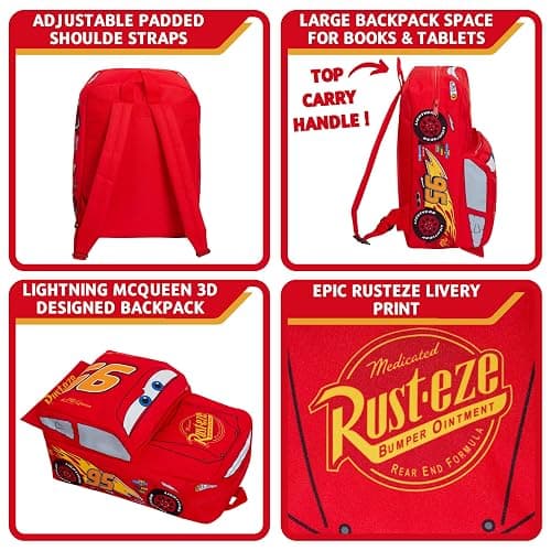 Disney Cars 3D Backpack Kids Lightning McQueen School Nursery Lunch Bag Rucksack, Red 95, One Size thumbnail 6