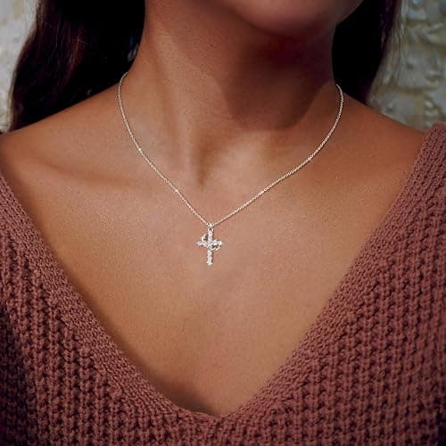 NECOCY Christmas Gift Crown Cross Necklaces for Women Non Tarnish Dainty 14K Gold/Silver/Rosegold Plated CZ Pendant Necklace for Women Trendy Simple Cross Charm Jewelry for Women thumbnail 7