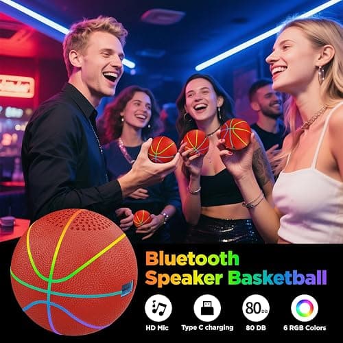 Portable Bluetooth Speaker with LED Lights & Dynamic Bass - Wireless Basketball Speaker for Sports Fans, 8H Playtime, Beat Sync Light Show, IPX4 Splashproof - Ideal Gift for Kids, Teens, Adults thumbnail 7