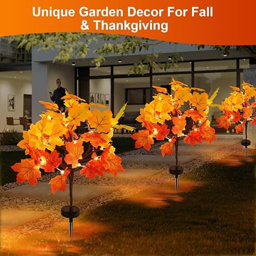 2 Pack Solar Fall Lights for Outside, Fall Décor 40LED with Maple Leaf Solar Stake Lights Outdoor, Waterproof Fall Lights for Yard Pathway, Halloween Thanksgiving Christmas Decorations - Maple Leaf, Orange thumbnail 5
