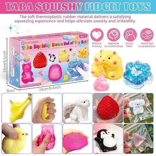 15Pcs Taba Squishies Kit, Squishies Fidget Toys, Including Strawberry, Cat Paw, Hamster Toy, Stress Relief Toys Party Favors for Kids 4-8 8-12, Sensory Toys Birthday Easter Gifts thumbnail 3