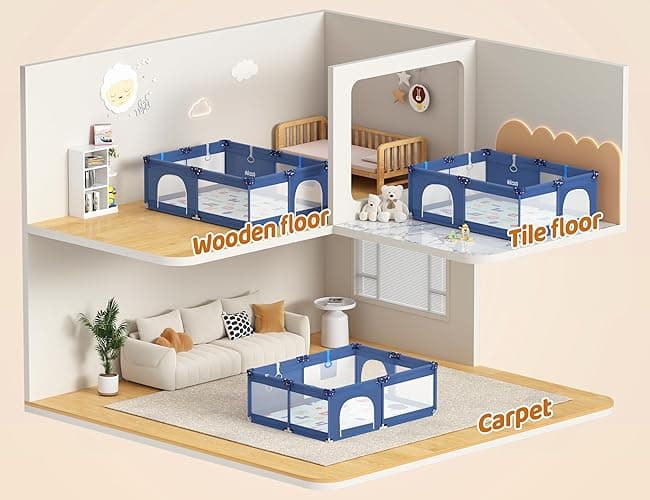 CoziBB Baby Playpen with Mat, 71" × 59" Extra Large Playpen for Toddler, Baby Playard with Breathable Mesh, Fence Play & Sleep Area for Indoor & Outdoor thumbnail 8