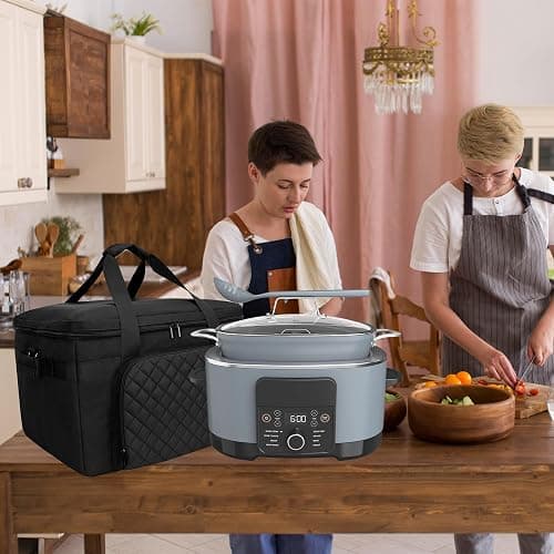 FURIMETY Carrying Bag Compatible with Ninja Crockpot Slow Cooker, Portable Insulated Travel Carrier Case for Ninja Foodi Possiblecooker Pro 8.5 Qt and Accessories with Shoulder Strap, Quilted Black thumbnail 2