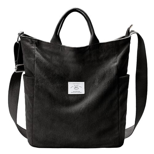 KALIDI Corduroy Tote Bag, Large Slouchy Hobo Messenger Crossbody Bag | Anti Splash Zipper Side Pockets Shoulder Bag Adjustable Strap Lightweight Casual Work Shopping Women - Image 1