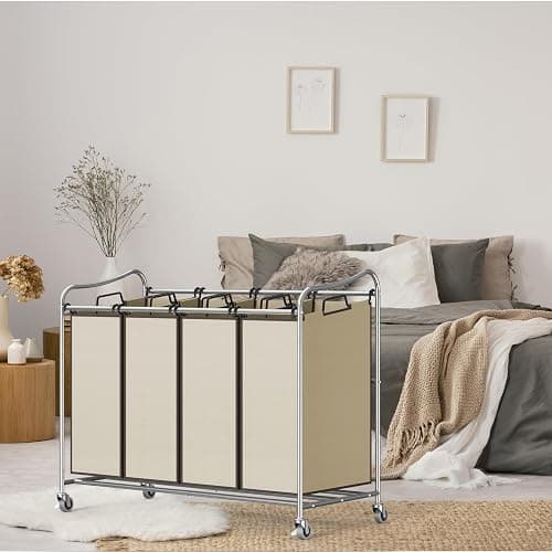 Simple Houseware 4-Bag Heavy Duty Rolling Laundry Sorter Cart, Chrome thumbnail 5
