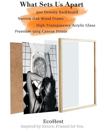 EcoHest Small 8x10 in After the Disco Party Framed Wall Art for Bathroom | Natural Oak Wood Frame, Canvas Wall Art, Black & White Funny Wall Decor for Bathroom, Bedroom, Dorm Room, College Room, 1Pack thumbnail 5