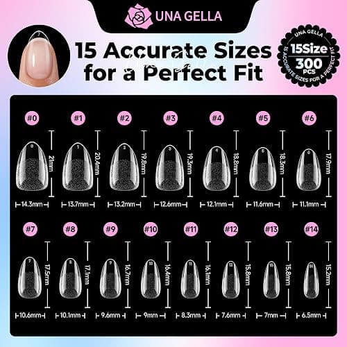 UNA GELLA Short Almond Gel Nail Tips 15 Sizes 300PCS Pre-Etched Soft Gel Clear Nail Tips Easy DIY Salon Short Almond Press On Nails Snug Fit Acrylic Fake Tips Extensions Long-Lasting Hold thumbnail 9
