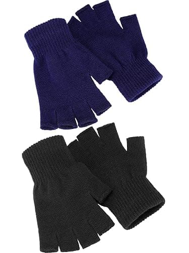 SATINIOR 2 Pair Unisex Winter Half Finger Gloves Knitted Fingerless Mittens Warm Stretchy Gloves in Common Size - Image 1