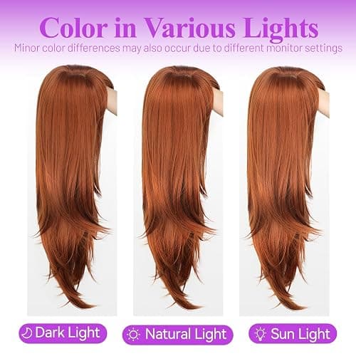 Eawwii Long Ginger Wig with Bangs for Women,4x4 Realistic Scalp, Free Parting,Layered Hairstyle Synthetic Heat Resistant for Daily Party Use 26 inch thumbnail 7