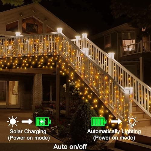 CCILAND Solar Curtain Lights Outdoor 4M x 1M 200 LED Curtain Lights Green Wire Waterproof Curtain String Lights for Garden Patio Gazebo Fence Wedding Party Decoration - Warm White thumbnail 2