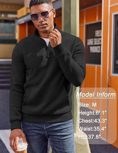 COOFANDY Mens Quarter Zip Pullover Fleece Lined Sweatshirts Long Sleeve Mock Neck Sweater with Pocket thumbnail 4