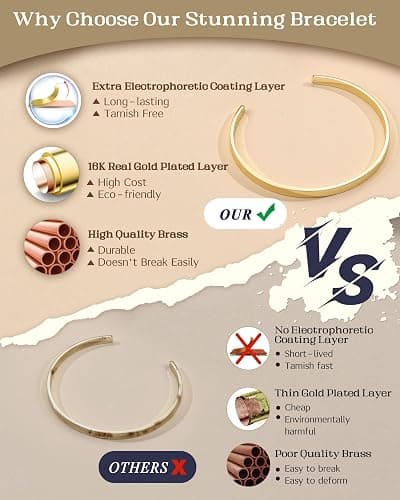 TEN MIRO 16k Chunky Gold Bangle Cuff Bracelets for Women Trendy, Sweatproof Bangle Bracelet Non Tarnish Gold Plated Cuff Bracelets for Women thumbnail 3