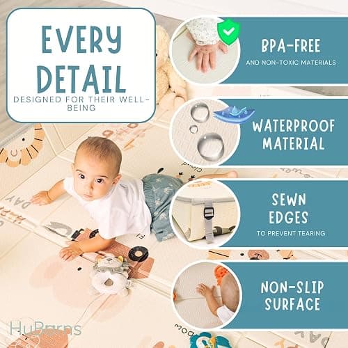 HuBorns - Foldable Baby Play Mat 180x140 cm - Reversible and Padded Baby Foam Play Mat with Stitched Edges - Waterproof Baby Mats for Floor Play - Anti-Fall Thick Play Matt Baby (Map M) thumbnail 4