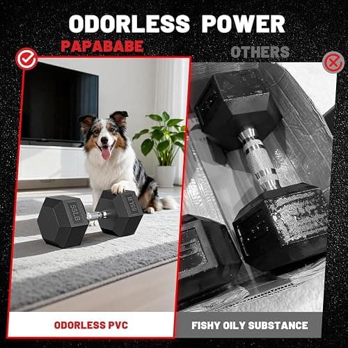 PAPABABE Hex Dumbbell Set with Rack, Rubber Encased Free Weight with Weight Storage Racks, Multiple Weight Options for Home Gym and Fitness thumbnail 5