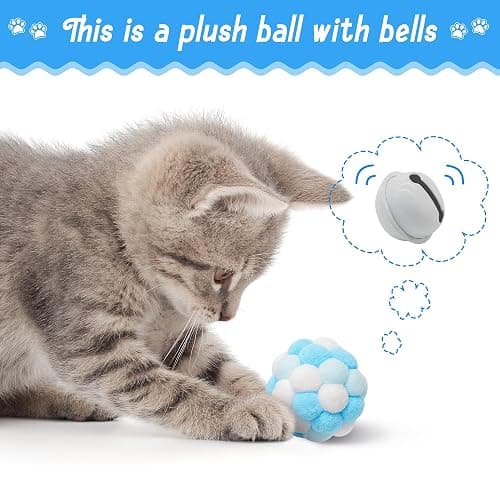 MALLMALL6 10Pcs Cat Toy Set Including Cat Springs Feather Teaser Wand Mice Crinkle Balls and Pet Bell Balls, Puzzle Interactive Pet Gift Pack Toys for Indoor Kitten (Blue) thumbnail 3