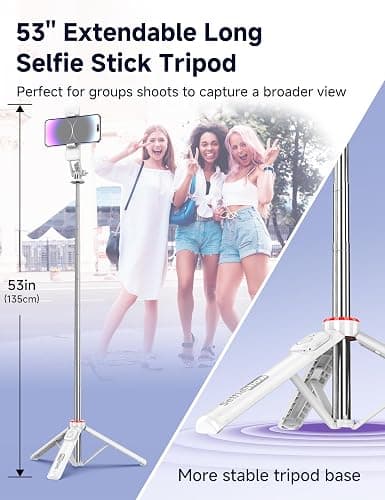 Selfie Stick Tripod with 2 Light, 3 Light Modes & 6 Brightness Levels Extendable Phone Tripod with Detachable Remote & Phone Holder, Portable Camera Tripod Compatible with iphone16 15 14 13/Android thumbnail 2