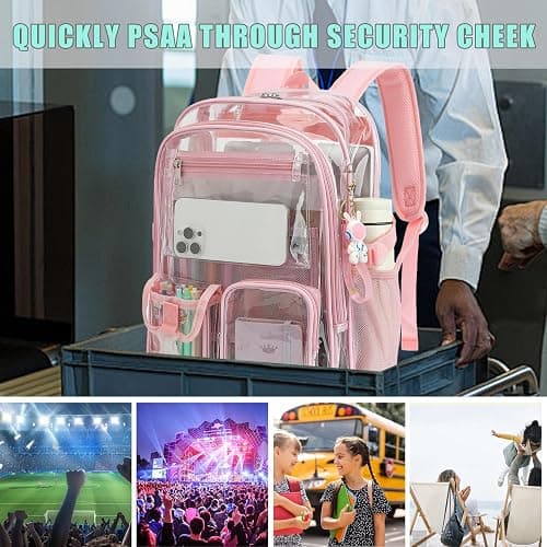 Kouxunt Clear Backpack Heavy Duty Transparent Backpacks Stadium Approved for School Work Sport Travel (Light Pink) thumbnail 6