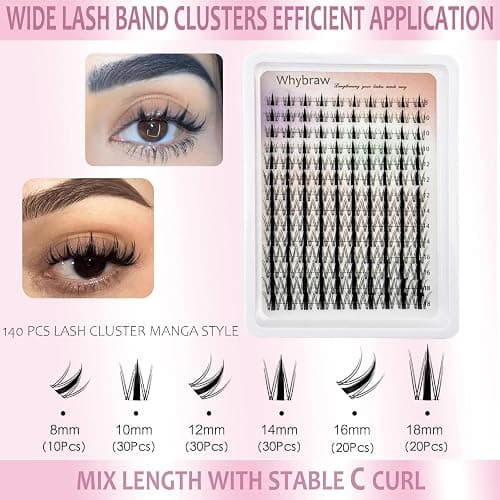 Fairy Lash Clusters Manga Cluster Eyelash Whybraw Anime Lash Clusters | Spiky Eyelashes Extensions Natural Look C-Curl Individual Wispy 8-18MM 140pcs Wet-Look Eye Lash Ultra-Thin Clear Lash Band thumbnail 2