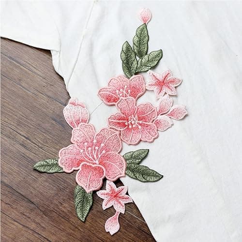 Large Pink Flower Patch, Sew On Lily Embroidered Floral Patch for DIY Clothing, Jeans, Cusion, Sewing Crafts thumbnail 7