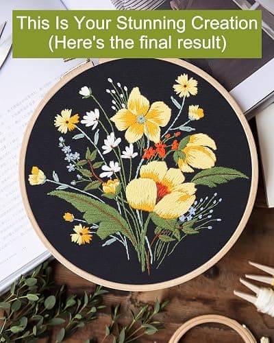 Santune 3 Pack Flower Embroidery Kit for Beginners Adults Cross Stitch Kits for Beginners Hand Embroidery with Plant Patterns and Instructions DIY Kits for Adults with Hoops,Threads and Needles thumbnail 6