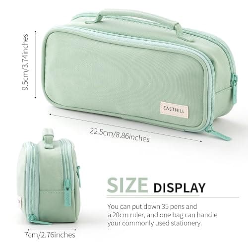 EASTHILL Large Capacity Pencil Case Pen Pouch Organizer Canvas Pencil Bag with Handle School Supplies for Teen Girls-Green thumbnail 3