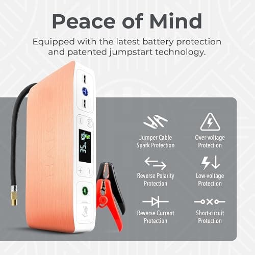 HALO Bolt Air 58830 Portable Car Battery Jump Starter | 100 PSI Air Compressor, 58.8Wh USB Power Bank, Emergency Floodlight & Charger, Jump Cars SUVs & Trucks, Inflate Tires, TSA Approved — Rose Gold thumbnail 5