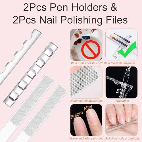 MYR 34Pcs Nail Art Brushes, Nail Art Brush Set, Nail Art Tools, including Nail Design Brushes, Nail Dotting Tool, Nail Drawing Pens, Nail Brush Brackets, Nail Nano Polishing Rubs thumbnail 6