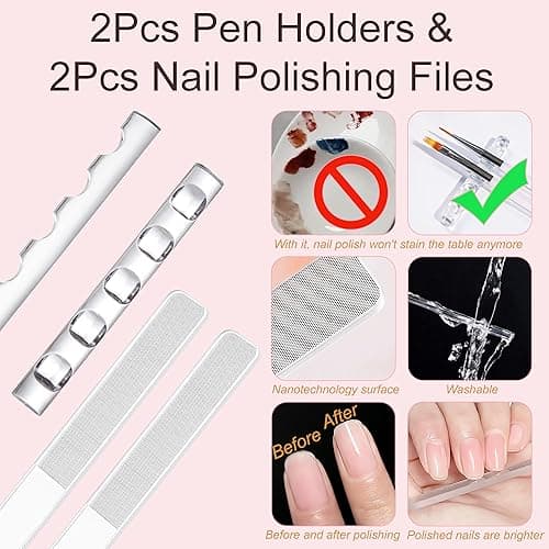 MYR 34Pcs Nail Art Brushes, Nail Art Brush Set, Nail Art Tools, including Nail Design Brushes, Nail Dotting Tool, Nail Drawing Pens, Nail Brush Brackets, Nail Nano Polishing Rubs thumbnail 6