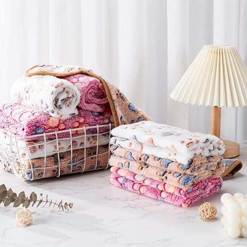 1 Pack 3 Blankets Super Soft Fluffy Premium Fleece Pet Blanket Flannel Paw Printed Throw for Dog Puppy Cat (Medium 30x20'', Beige, Grey, Navy) thumbnail 2