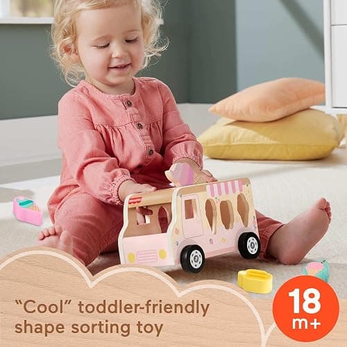 Fisher-Price Wood Toddler Toy Ice Cream Truck Shape Sorter Set, 9 Wooden Pieces for Developmental Play Kids Ages 18+ Months thumbnail 2