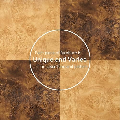 LUXOAK 60'' Burl Wood Buffet Sideboard, High Gloss Storage Cabinet with 3 Drawers & 2 Closed Cabinets, Mid-Century Modern Buffet Table for Dining Room Living Room, Dark Brown Burl thumbnail 8