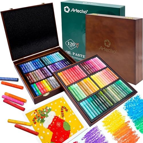Artecho Oil Pastels Set of 120 Colors Wooden Box, Soft Oil Pastels for Art Painting, Drawing, Blending, Ideal Gift Choice for Everyone (10 x 70 mm) - Image 1
