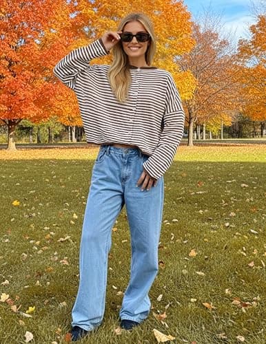 MEROKEETY Womens Striped Cardigan Sweaters 2026 Button Lightweight Long Sleeve Loose Knit Fall Sweater Clothes thumbnail 6