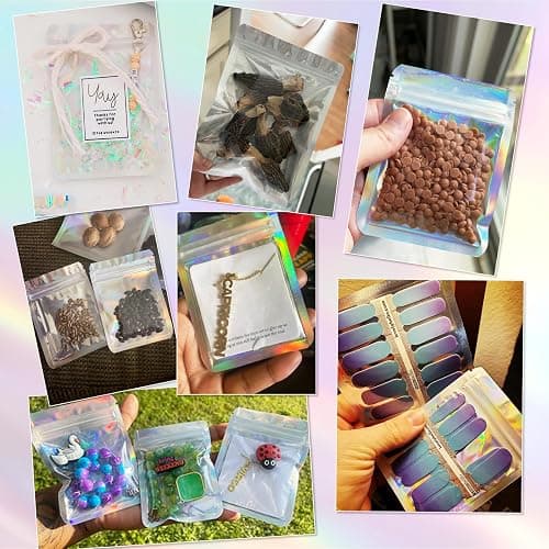 YHJZ Holographic Bags 100pcs Mylar Bags 3x4 inches Resealable Bag with Party Favor Bag Coffee Storage for Small Business thumbnail 6