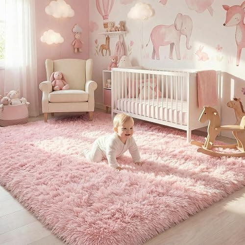 Light Pink Area Rugs for Bedroom Girls, Living Room Decor, Fluffy Fuzzy Plush Shag Rug 4x6 for Kids Room, Soft Cute Aesthetic Floor Fur Carpet for Baby, Toddler, Teen, Nursery, Preppy Dorm, Playroom thumbnail 9