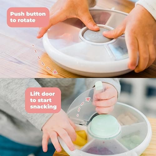 GoBe Kids Small Snack Spinner Flip Bundle with Hand Strap and Sticker Sheet - Reusable Snack Container with 5 Compartment Dispenser and Lid | BPA/PVC Free | Dishwasher Safe | No Spill- Mint Green thumbnail 5