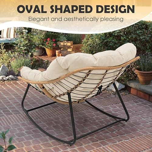 YWLVLI Giant Patio Rocking Chair, Indoor Outdoor Egg Freestyle Chair with Cushion and Frame, Comfortable Upholstered Rocking Chair, Modern Lounge Chair for Bedroom, Living Room thumbnail 6