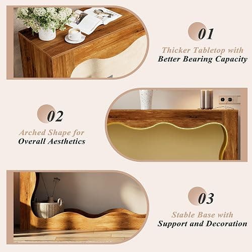 Shintenchi 63 inch Farmhouse Console Table with Storage & LED Light, Long Sofa Table Behind Couch, Narrow Entryway Entrance Table, Hallway Accent Stand Home Decor for Living Room, Entry Way, Brown thumbnail 4