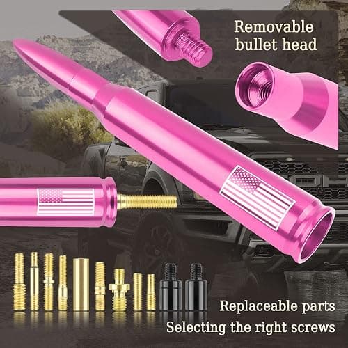 Car Bullet Antenna,Truck Exterior Decoration Accessories Car Vehicle Replacement Antenna Conpatible with Ford F150 RAM 1500 GMC Heavy Duty Pickup Trucks Accessories(New Upgrade Pink-U.S. Flag)… thumbnail 4