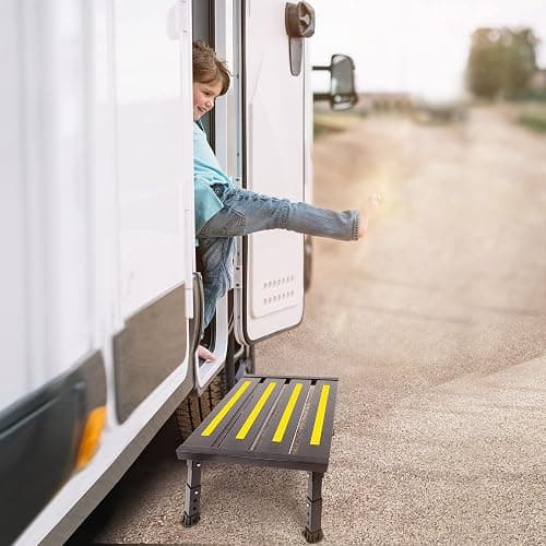 DEPSUNNY Adjustable Height Aluminum RV Step, Stable Foldable Platform Step Stool, Supports Up to 1,000 lb, Non-Slip Rubber Feet and Platform Mat, Easy to Carry (Black) thumbnail 9