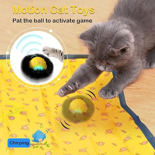 Muhhiba Interactive Cat Toys for Indoor Cats, Electric Cat Ball Fast Rolling in Pouch, Motion Activated Chirping Cat Toy, Hide and Seek Cat Toy with LED Light thumbnail 4
