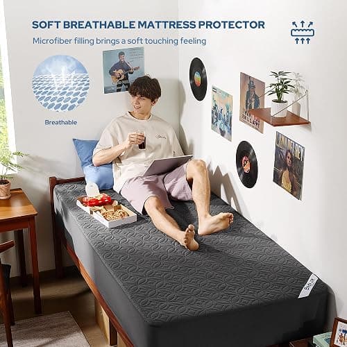 BEDLORE Waterproof Mattress Protector, Twin Size Mattress Pad | Deep Pockets Fit 6"-15" Mattresses, Soft Breathable Dirt-proof Single Bed Mattress Cover for Bedroom, Dorm Room (Gray) thumbnail 3