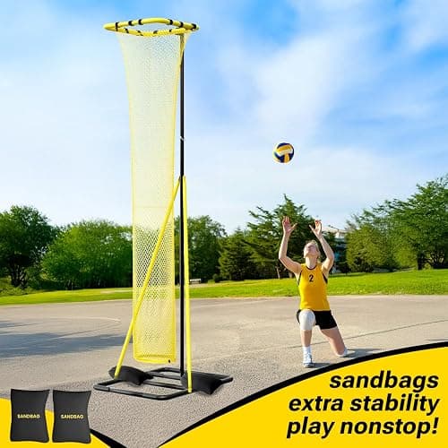 Dimples Excel 10.5 FT Adjustable Volleyball Setter Training Net with 3 Height Levels and 5 Ball Return Angles (70°–180°), Includes Volleyball, Pump, Carry Bag & Sandbags for Indoor/Outdoor Practice thumbnail 9